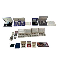 Great British and World coins, sets and part sets, including The Royal Mint 1998 silver proof piedfort fifty pence, 2000 and 2001 silver proof piedfort one pound coins, four Barclays Bank Limited 1967 eight coin sets in folders, British Virgin Islands 1974 six coin proof set, Falkland Islands 1977 silver proof fifty pence, Commonwealth of the Bahamas 1978 ten dollars commemorative etc, some with certificates