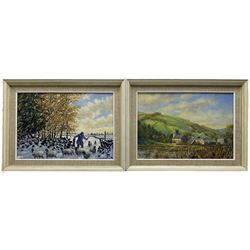 John Belderson (Northern British 20th century): 'Ramsgill Late Afternoon' and 'Early Snow Nidderdale', pair oils signed, titled and labelled verso 24cm x 34cm (2)