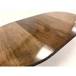 Early 20th century mahogany extending dining table, the oval top with floral edging over acanthus carved cabriole supports with ball and claw feet terminating in castors, two additional leaves, 122cm x 240cm, H75cm (Extended)