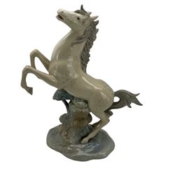 Porceval, Spanish porcelain model of a rearing horse, H45cm