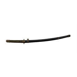 World War II Japanese Katana with cord wound tsuka and military mounts in lacquered scabbard, length of blade 65cm