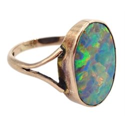 Early 20th century rose gold single stone opal ring, stamped 9ct