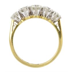 18ct gold five stone round brilliant cut diamond ring, stamped, total diamond weight approx 1.80 carat