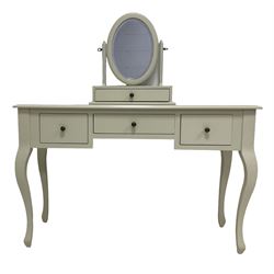 Laura Ashley - cream finish dressing table fitted with three drawers, and swing mirror on drawer base 