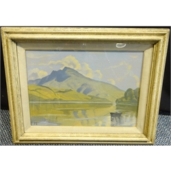 Kathleen Margaret Pearson (British 1898-1961): 'Lake Bala' Wales, oil on board signed with monogram, titled and extensively inscribed on various exhibition labels verso 24cm x 34cm