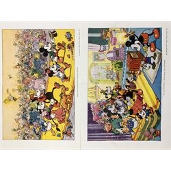 'Mickey Mouse and His Retinue Arriving at the Party' and 'The End of the Party: Mickey Mouse takes a Photograph' pair 1935 Walt Disney Mickey Mouse prints 20cm x 30cm (2)