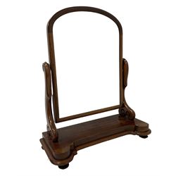 Victorian mahogany toilet mirror, rectangular plate on scrolled supports