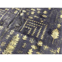 Persian Shiraz dark indigo ground rug, decorated with all over with pale green stylised leaf motifs