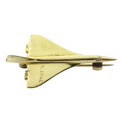 14ct gold Concord brooch, the cockpit window and engine nozzles set with small diamonds, London 1978