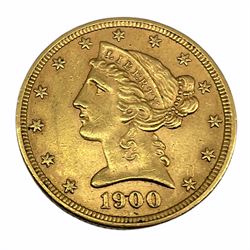 United States of America 1900 gold five dollars coin