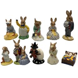 Group of ten Royal Doulton Bunnykins figures, including Bride and Groom Bunnykins