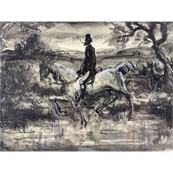 Harold Hope Read (British 1881-1959): 'Three Ladies Approaching' and 'Horse and Rider', monochrome and monochrome wash (respectively), signed, labelled verso max 22cm x 30cm (2) (unframed)