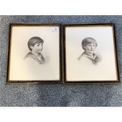 C.T. - Pair of head and shoulders portraits of Henry Paul and Edward in sailor suits, sons of the 2nd Viscount Halifax, grey wash titled on the reverse, 35cm x 30cm