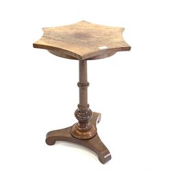 Victorian mahogany occasional table, octagonal top with concave sides, raised on turned column leading to scrolled trefoil base, W51cm