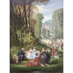 Manner of Jean-Antoine Watteau (French 1684-1721): Rococo Soiree in Chateau Grounds, oil on panel indistinctly signed 32cm x 23cm