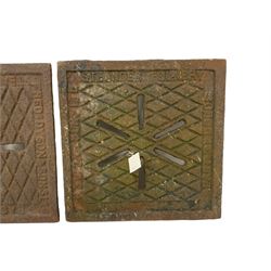 Pair 19th century cast iron coal shoot covers, inscribed 'East Street Leeds'