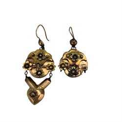 Pair of 19th century Russian gold earrings, with foliate decoration, stamped 56 