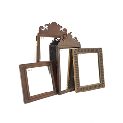  Edwardian mahogany framed wall mirror with reeded decoration, (35cm x 63cm) a similar mahogany mirror (30cm x 54cm) and two other mirrors,   