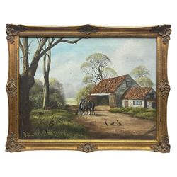 Royce Harmer (British 20th century): Farmyard Scene with Saddled Cob, oil on canvas signed 45cm x 60cm