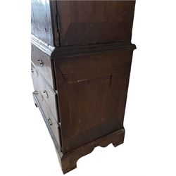 William and Mary walnut escritoire with single cushion front drawer, two doors opening to reveal interior fitted with nine drawers, one cupboard and pigeon holes over three graduated drawers, raised on bracket supports 