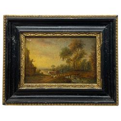 Italian School (Early 19th century): Capriccio Landscapes with Figures and Animals, set of four miniature oils on panel unsigned 6cm x 8.5cm (4)