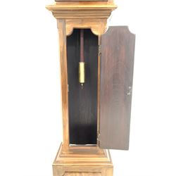 20th century grandmother clock, in a Georgian style mahogany case, brass dial with Roman chapter ring, eight day Westminster chiming movement striking on gongs