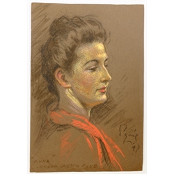 Geoffrey (Geoff) Squire (British 1923-2012): 'Anna - London Sketch Club', pastel signed, titled and dated '47, 22cm x 15cm (unframed)