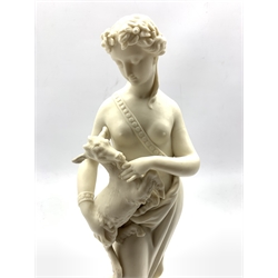 Victorian Parian figure by Turner & Co for the Norwich Art Union of a Wood Nymph holding a kid goat H44cm