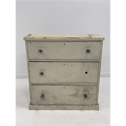 Victorian painted pine chest, fitted with three drawers and cut glass pull handles, skirted base 