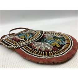 Late 19th century North American Iroquois bead work purse decorated with desert flowers 19cm x 17cm