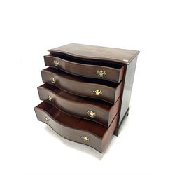 George III style mahogany serpentine front chest of drawers, fitted with four long graduated drawers, raised on bracket supports W88cm, H83cm, D48cm