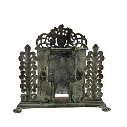Victorian salesman miniature cast brass fireplace and surround, the top with Royal Coat of Arms, flanked by a lion and unicorn, the style of Greenless of Glasgow, L35cm x H31.5cm 