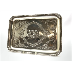 Edwardian silver rectangular dressing table tray embossed with angels heads and foliage 32cm x 23cm Birmingham 1901 Maker Henry Matthews 16oz