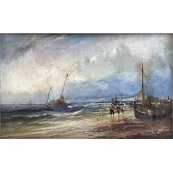 English School (19th century): Fishing Boats in Rough Seas, oil on board unsigned 27cm x 43cm