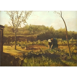 Willem George Frederik Jansen (Dutch 1871-1949): Collecting Fruit in the Farmyard, oil on panel signed 22cm x 29cm