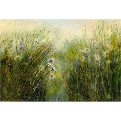 King (British Contemporary): Flower Meadow, mixed media indistinctly signed 43cm x 63cm