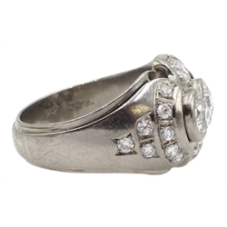 Continental 14ct white gold old cut and round brilliant cut diamond ring, stamped 585, total diamond weight 1.88 carat