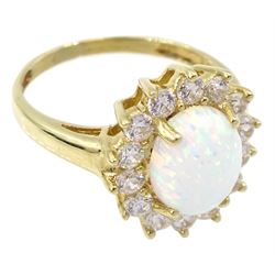 14ct gold opal and cubic zirconia cluster ring, stamped 585