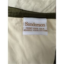 Sanderson quilted silk bedspread, champagne ground with floral embroidered decoration and moss green border, cotton lined, 76