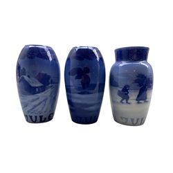 Three Bing & Grondahl Christmas vases comprising 1918, 1919 and 1921 H18cm  (3)