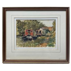 Stephen Broadbent (Yorkshire Contemporary): 'Secluded Moorings', watercolour signed; Sonia Barnes (Northern British 20th century): '98 King Street' Knutsford - Cheshire, watercolour signed max 16cm x 23cm (2)