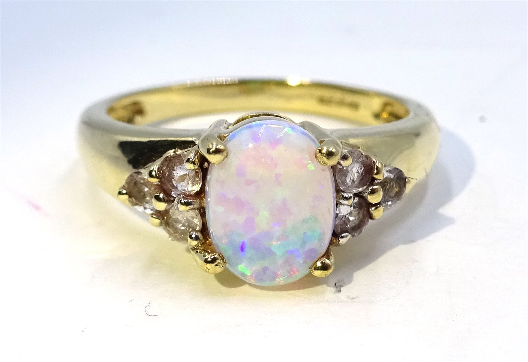 9ct gold opal and white topaz ring, hallmarked - Jewellery, Watches ...