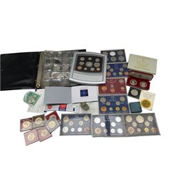 Great British and World coins, including various commemorative crowns, Queen Elizabeth II 2000 proof coin set,  King George V 1935 crown, small number of other Great British pre 1947 silver coins etc