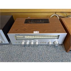Audio equipment comprising a Leak 1800 tuner amplifier, Rotel RX-203 stereo receiver, Marantz 5000 stereo cassette deck, and Garrard GT25P-1  record deck (4)