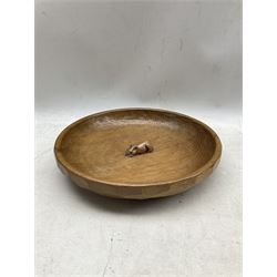 'Mouseman' adzed oak bowl with carved mouse signature to the centre, by Robert Thompson of Kilburn, D28cm