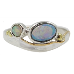 Silver and 14ct gold wire opal ring, stamped 925