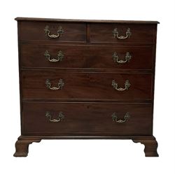 George III mahogany straight-front chest, rectangular top with moulded edge, fitted with two short over three long graduating drawers with cockbeaded fronts, raised on bracket feet
