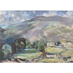 English School (20th century): Impressionist Hilly Landscape with Cottages, oil on canvas board unsigned 25cm x 34cm