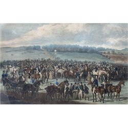 Charles Hunt (British 1803-1877) after James Pollard (British 1792-1867): 'Epsom' Plates I - VI - 'The Race Over'; 'Preparing to Start'; 'The Betting Post'; 'Saddling in the Warrens'; 'Settling Day at Tattersalls; & 'The Grand Stand', set six aquatints with hand colouring pub. 1836, 30cm x 46cm (6)
