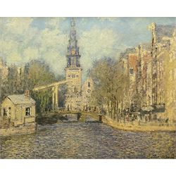 After Claude Monet (French 1840-1926): 'The Southern Church in Amsterdam', artagraph on canvas 53cm x 65cm